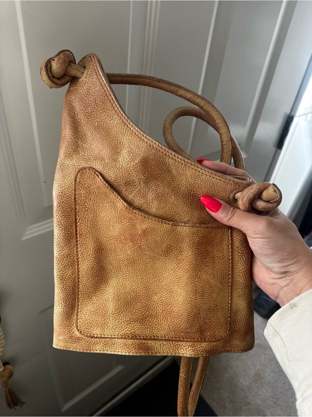 R.P.S. Rock Paper Scissors Small Tan Leather Knot-Handle Shoulder/crossbody Bag